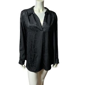 Ophelia Roe Black Snake Print Button Down Blouse Plus Size 2X Silky V-Neck Top